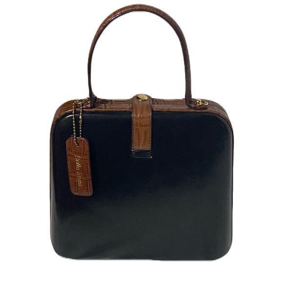 NWOT Belle Rose Leather Black with Brown Trim Hand Purse - Picture 1 of 7